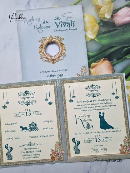 Semi Box Flower Hindu Muslim Christian Sikh Greyish Blue Colored invitation Cards NA-1125-134