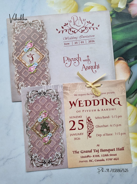 Flower Hindu Muslim Christian Sikh Grey Colored invitation Cards NA-1125-135