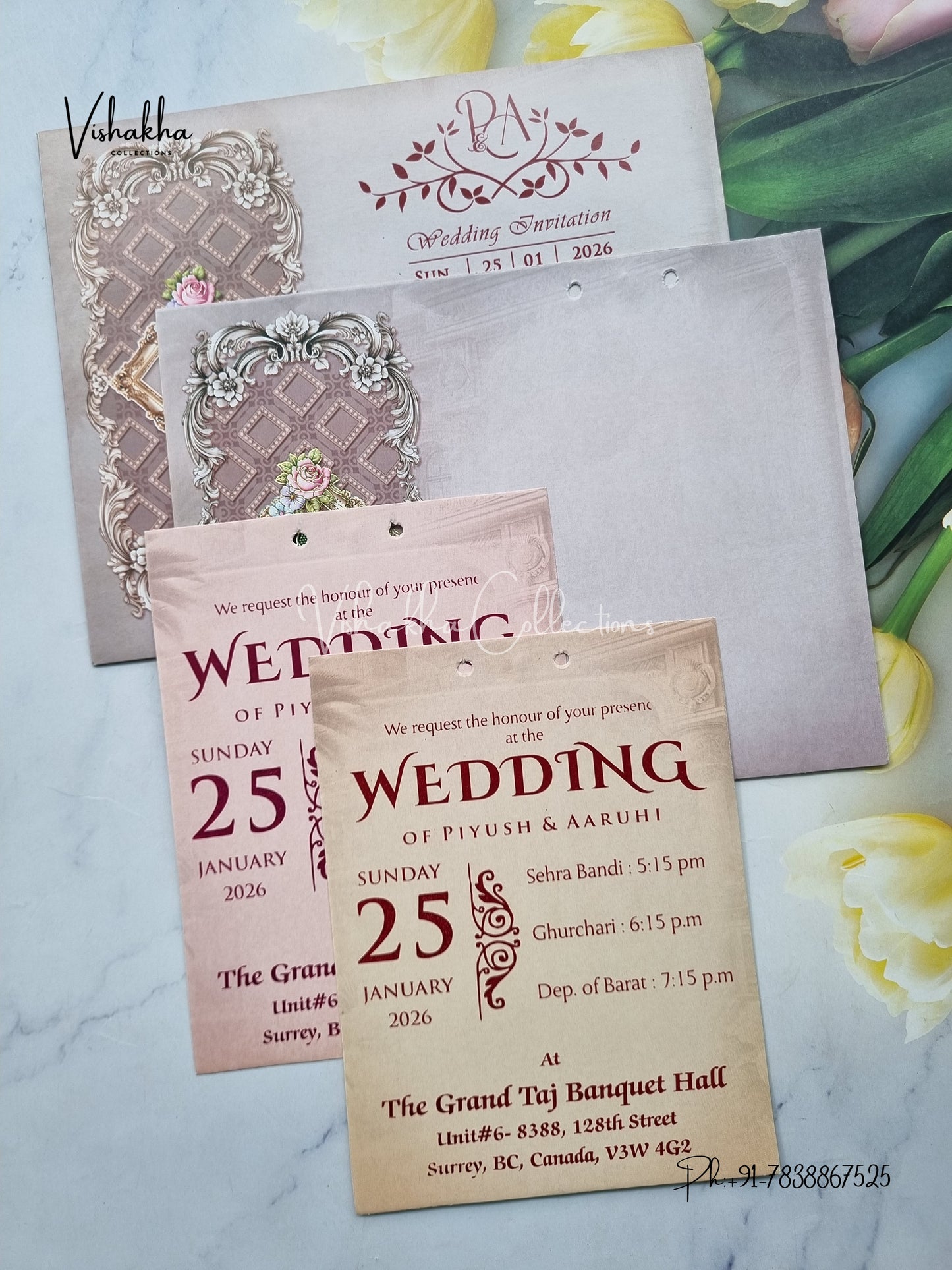 Flower Hindu Muslim Christian Sikh Grey Colored invitation Cards NA-1125-135