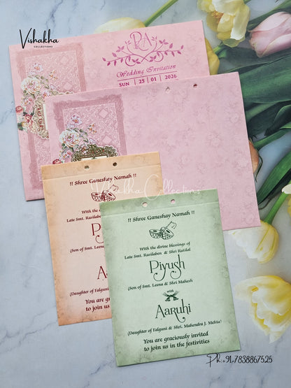 Flower Hindu Muslim Christian Sikh Pink Colored invitation Cards NA-1125-136