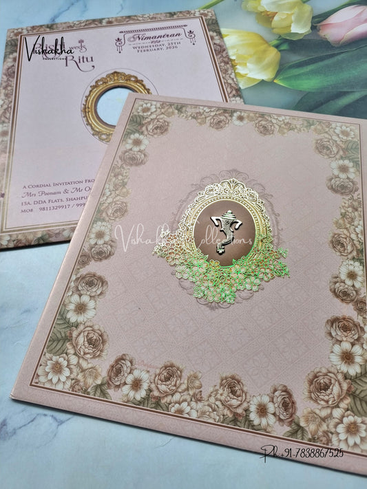 Flower Hindu Muslim Christian Sikh Liliac Colored invitation Cards NA-1125-139