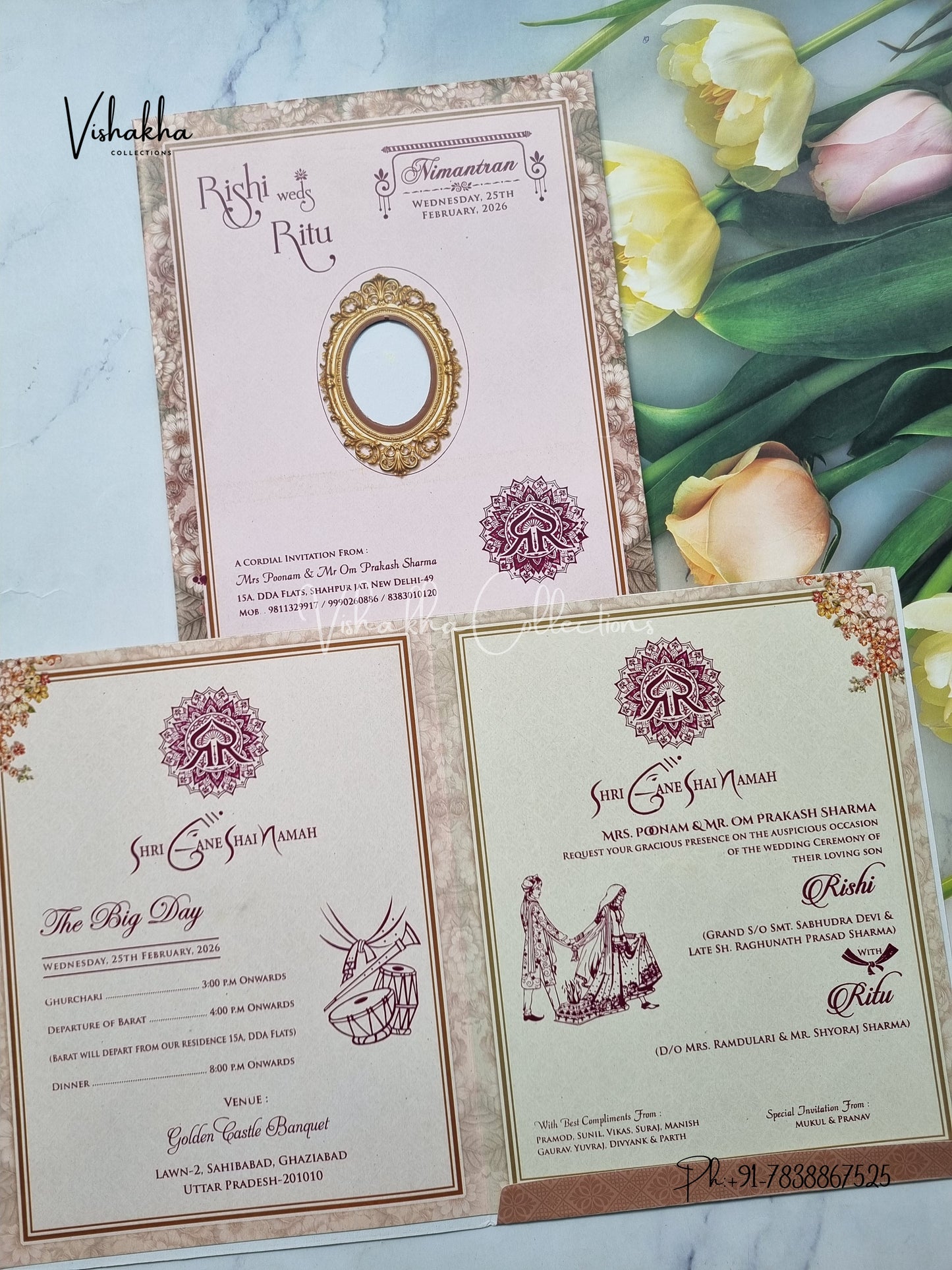 Flower Hindu Muslim Christian Sikh Liliac Colored invitation Cards NA-1125-139