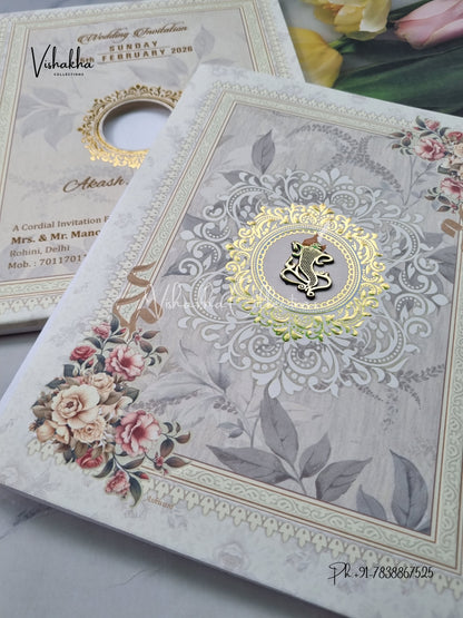 Semi Box Flower Hindu Muslim Christian Sikh Pale Yellow Colored invitation Cards NA-1125-141