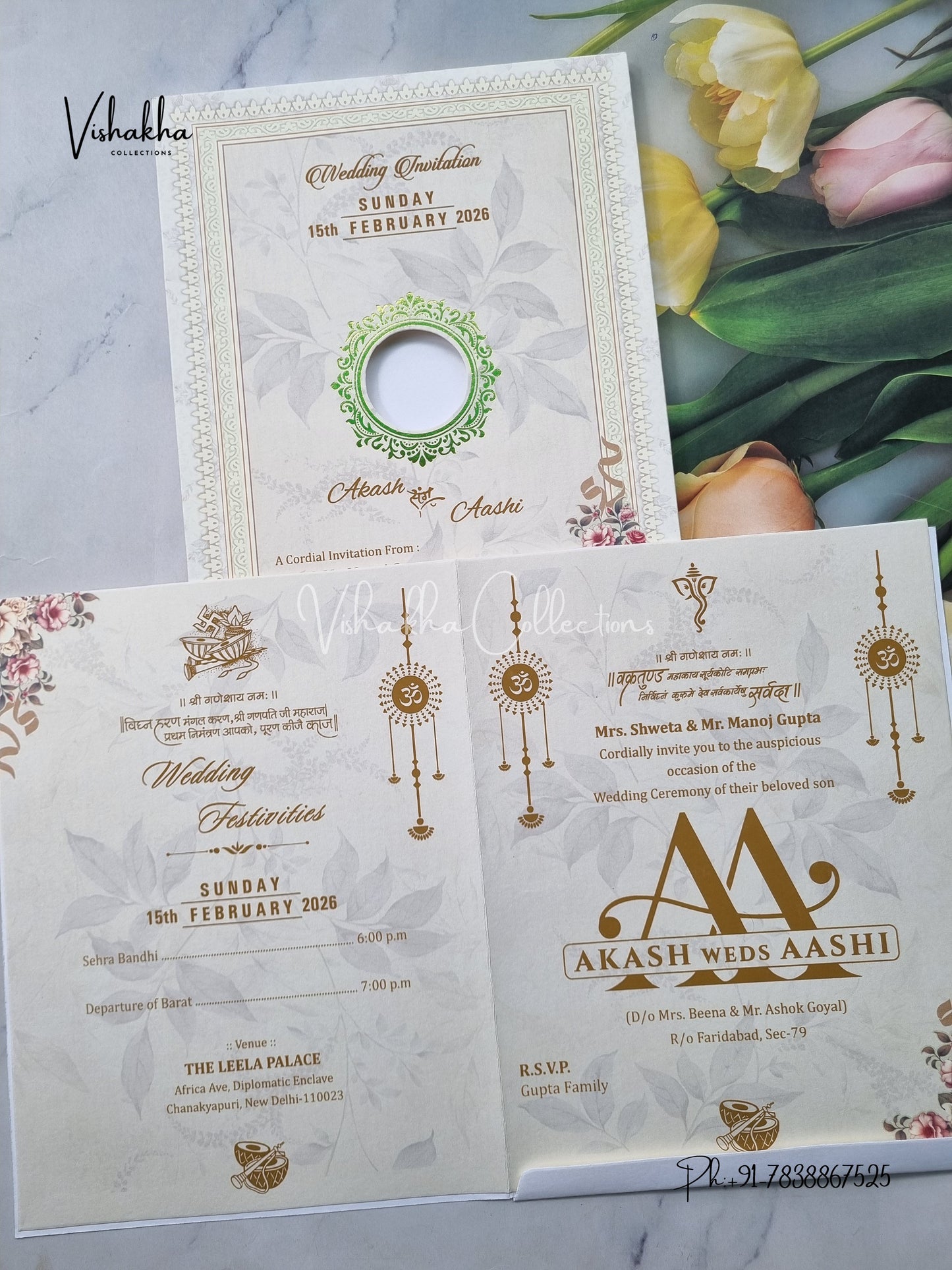 Semi Box Flower Hindu Muslim Christian Sikh Pale Yellow Colored invitation Cards NA-1125-141