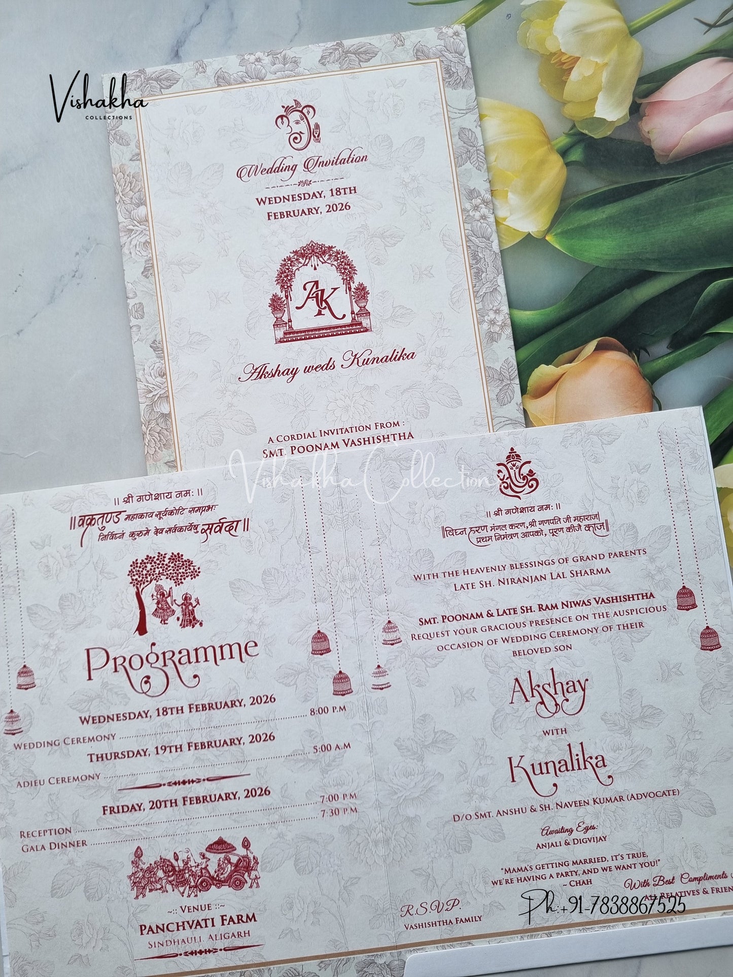 Flower Hindu Muslim Christian Sikh Patel Green Colored invitation Cards NA-1125-143