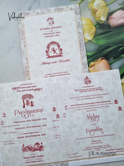 Flower Hindu Muslim Christian Sikh Patel Green Colored invitation Cards NA-1125-143