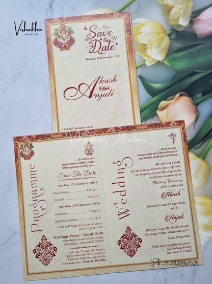 Ganesh Ji Dulah Dulhan Hindu Multicolor Colored invitation Cards NA-1125-144