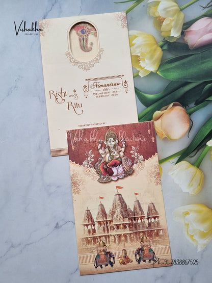 Ganesh Ji Dulah Dulhan Hindu Multicolor Colored invitation Cards NA-1125-145
