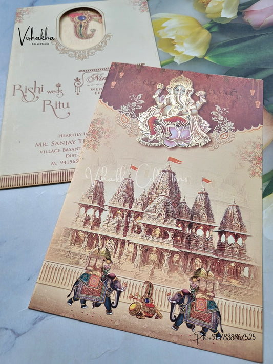 Ganesh Ji Dulah Dulhan Hindu Multicolor Colored invitation Cards NA-1125-145