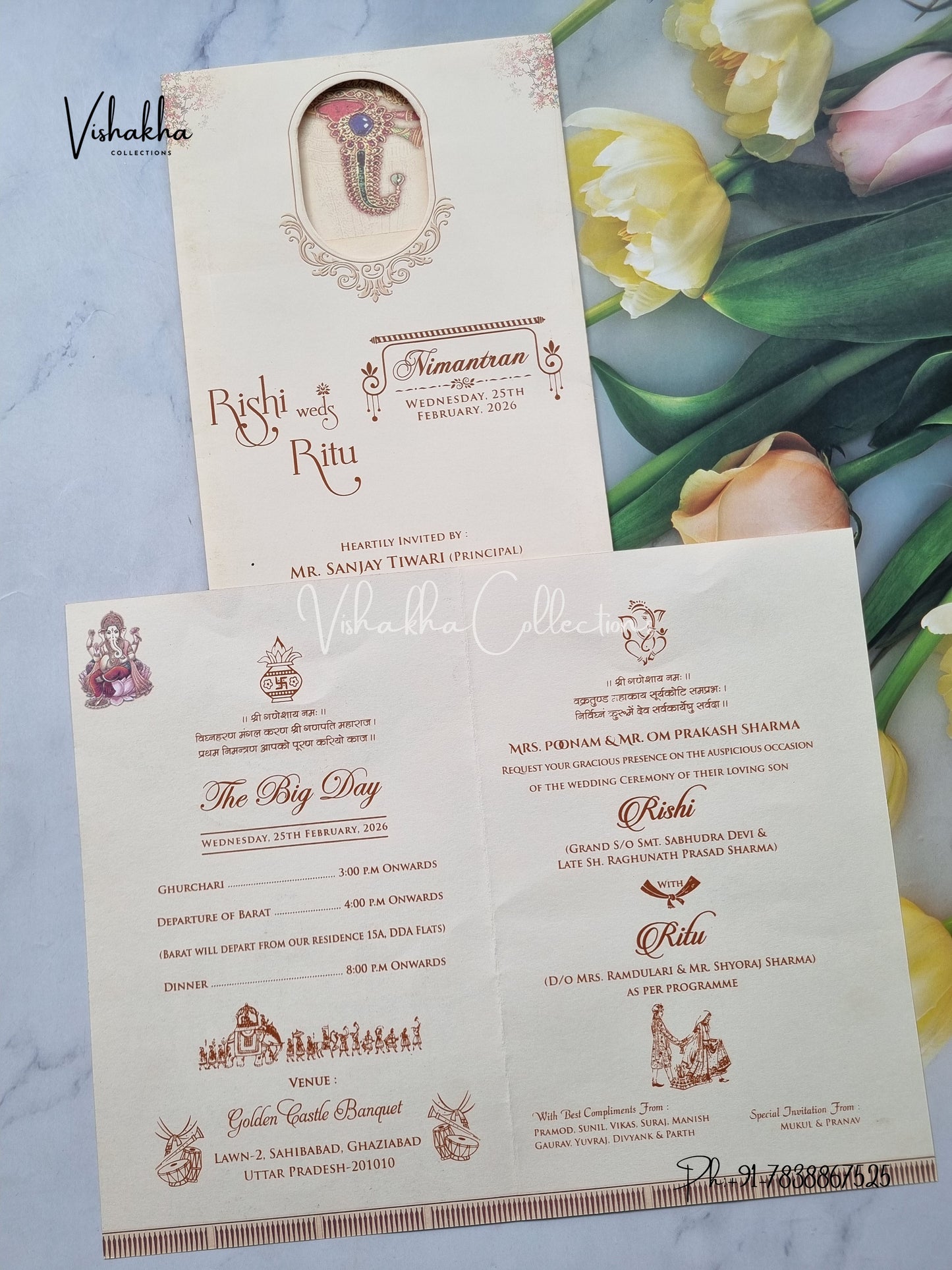 Ganesh Ji Dulah Dulhan Hindu Multicolor Colored invitation Cards NA-1125-145