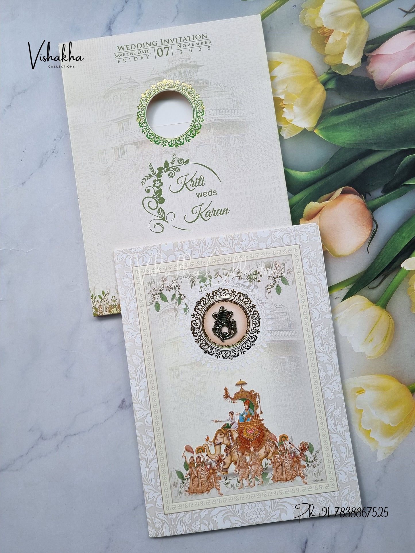 Barat Semi Box Hindu Cream Light Brown Colored invitation Cards NA-1125-146