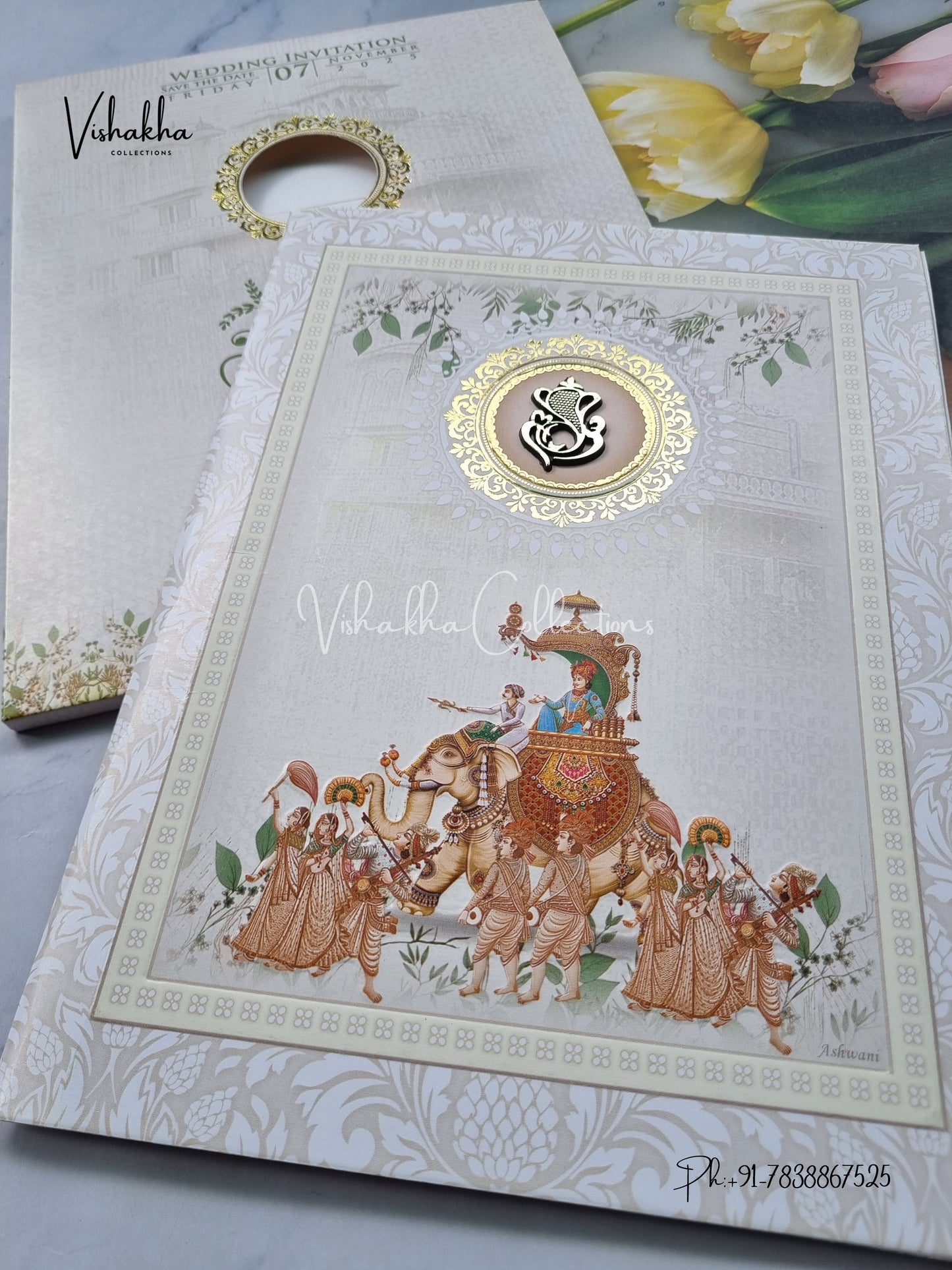 Barat Semi Box Hindu Cream Light Brown Colored invitation Cards NA-1125-146