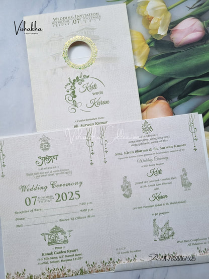 Barat Semi Box Hindu Cream Light Brown Colored invitation Cards NA-1125-146