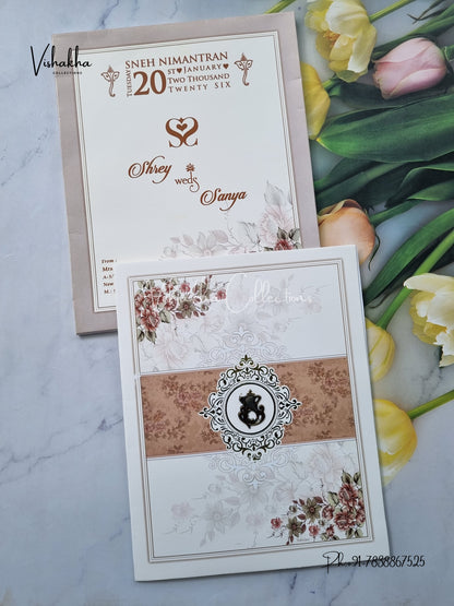 Semi Box Flower Hindu Muslim Christian Sikh Light Brown Colored invitation Cards NA-1125-148