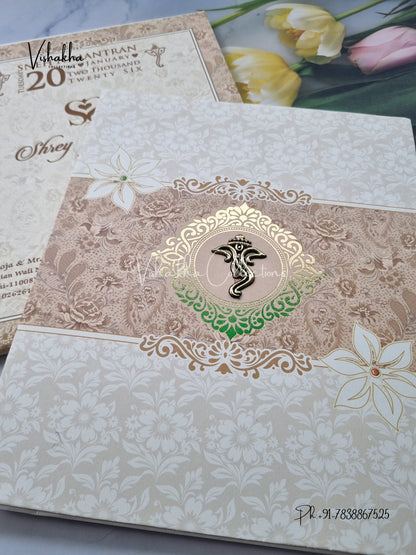 Semi Box Flower Hindu Muslim Christian Sikh Cream Colored invitation Cards NA-1125-149