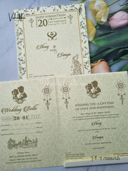 Semi Box Flower Hindu Muslim Christian Sikh Cream Colored invitation Cards NA-1125-150