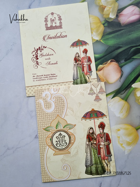 Ganesh Ji Dulah Dulhan Hindu Light Yellow Colored invitation Cards NA-1125-153