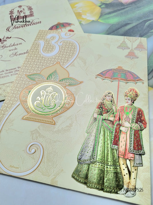 Ganesh Ji Dulah Dulhan Hindu Light Yellow Colored invitation Cards NA-1125-153