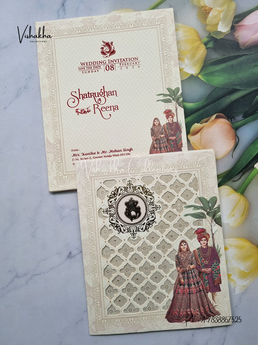 Semi Box Dulah Dulhan Hindu Cream Colored invitation Cards NA-1125-157