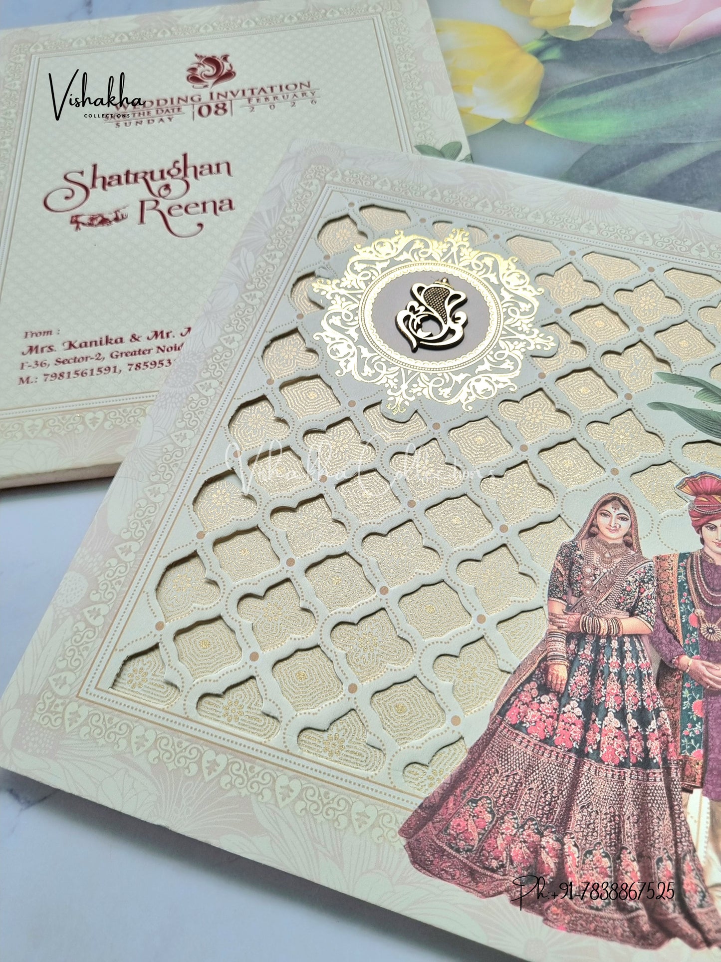 Semi Box Dulah Dulhan Hindu Cream Colored invitation Cards NA-1125-157