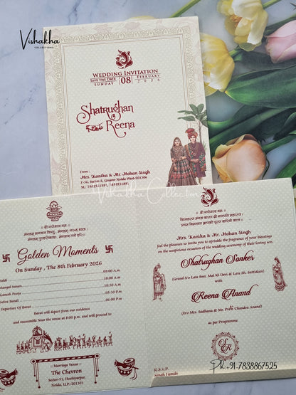 Semi Box Dulah Dulhan Hindu Cream Colored invitation Cards NA-1125-157