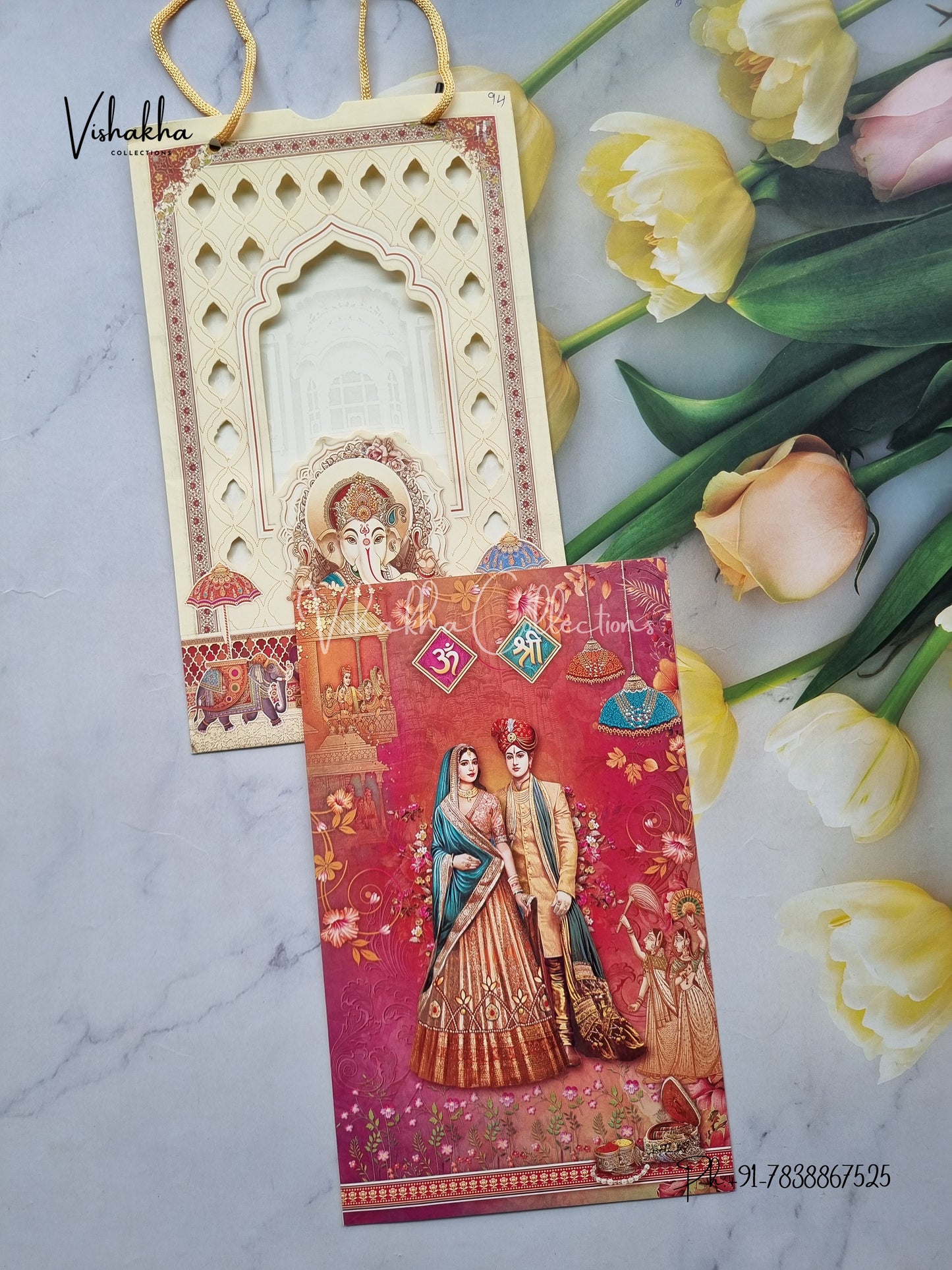 Ganesh Ji Dulah Dulhan Hindu Carry Bag Multicolor Colored invitation Cards NA-1125-159
