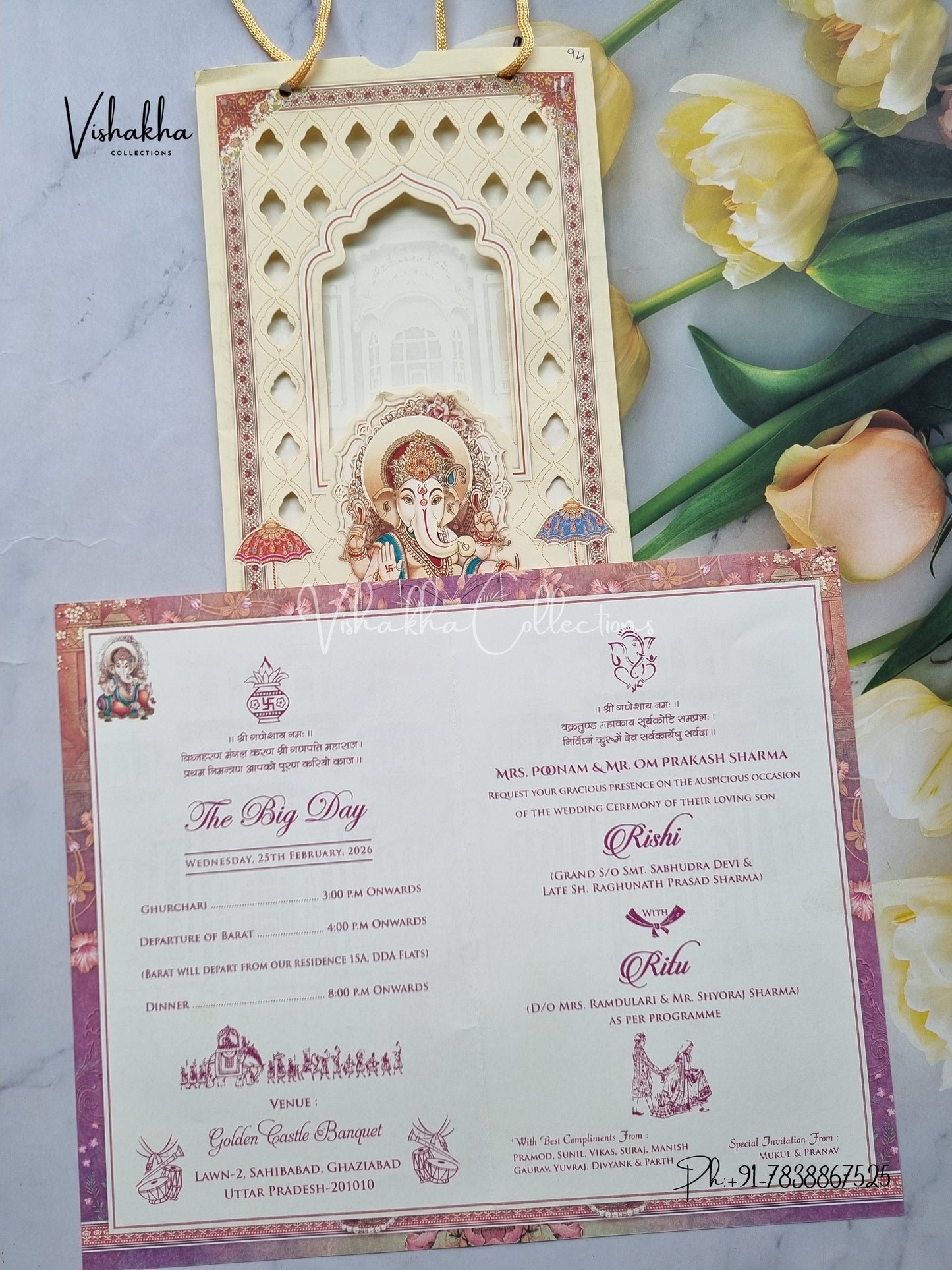 Ganesh Ji Dulah Dulhan Hindu Carry Bag Multicolor Colored invitation Cards NA-1125-159