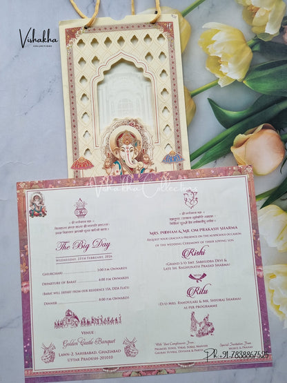 Ganesh Ji Dulah Dulhan Hindu Carry Bag Multicolor Colored invitation Cards NA-1125-159