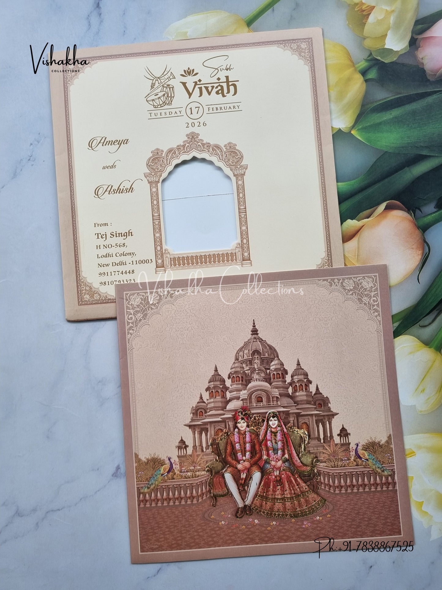 Ganesh Ji Dulah Dulhan Hindu Light Brown Colored invitation Cards NA-1125-166