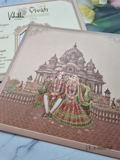 Ganesh Ji Dulah Dulhan Hindu Light Brown Colored invitation Cards NA-1125-166