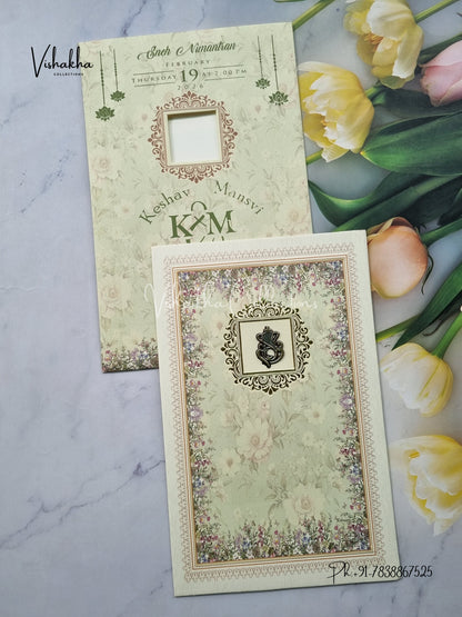 Flower Hindu Muslim Christian Sikh Light Green Colored invitation Cards NA-1125-169