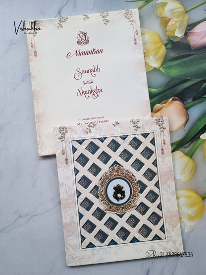 Semi Box Hindu Muslim Christian Sikh Dark Blue Colored invitation Cards NA-1125-17