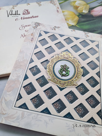 Semi Box Hindu Muslim Christian Sikh Dark Blue Colored invitation Cards NA-1125-17