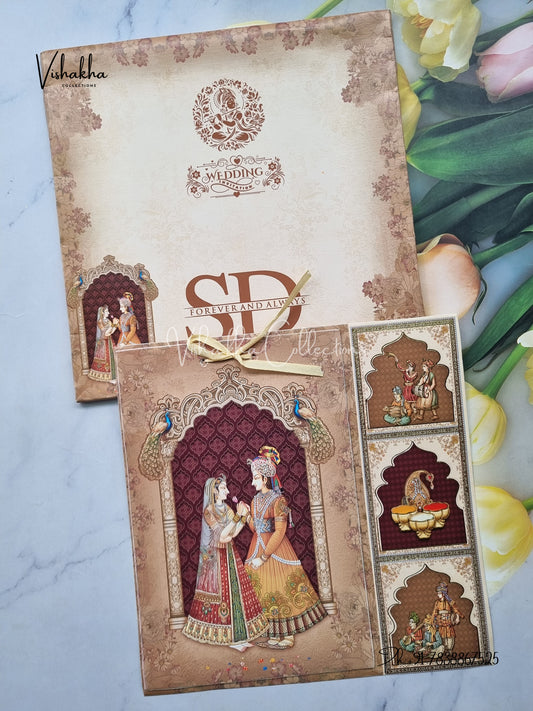 Semi Box Dulah Dulhan Hindu Brown Colored invitation Cards NA-1125-18
