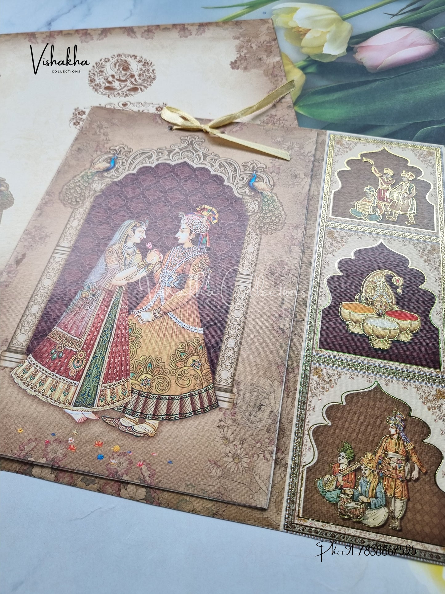 Semi Box Dulah Dulhan Hindu Brown Colored invitation Cards NA-1125-18