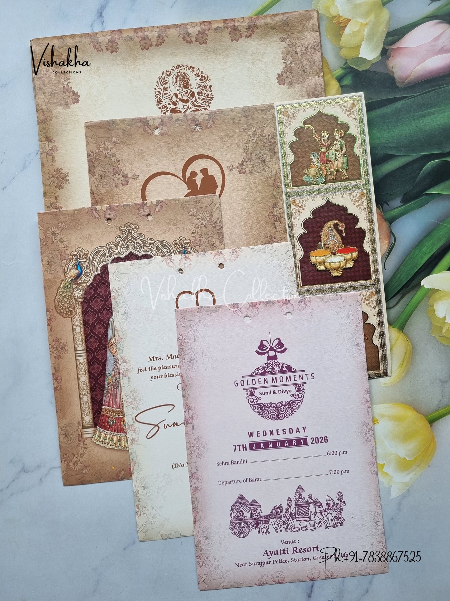 Semi Box Dulah Dulhan Hindu Brown Colored invitation Cards NA-1125-18