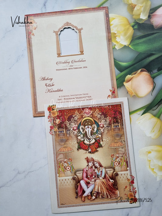 Ganesh Ji Dulah Dulhan Hindu Multicolor Colored invitation Cards NA-1125-186