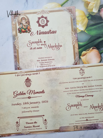 Ganesh Ji Dulah Dulhan Hindu Greyish Brown Colored invitation Cards NA-1125-189