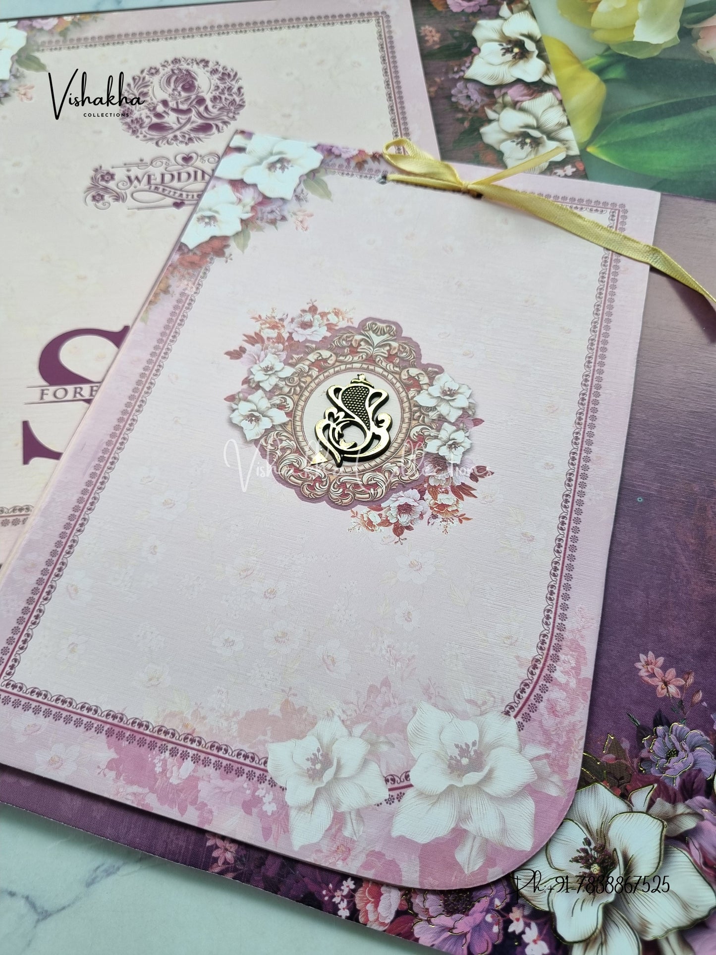 Semi Box Flower Hindu Muslim Christian Sikh Purple Colored invitation Cards NA-1125-19