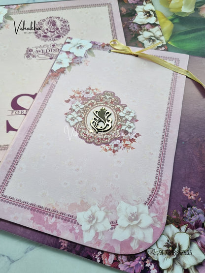 Semi Box Flower Hindu Muslim Christian Sikh Purple Colored invitation Cards NA-1125-19