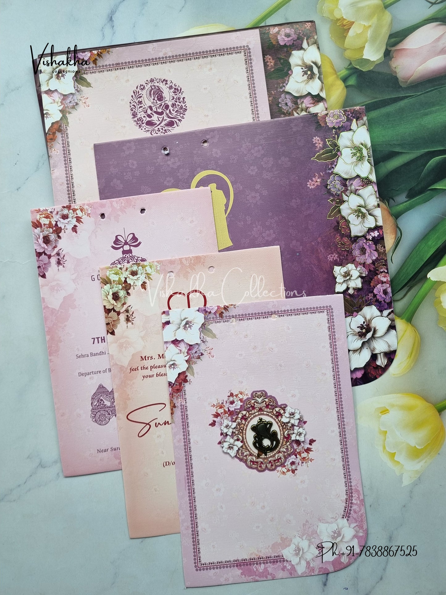 Semi Box Flower Hindu Muslim Christian Sikh Purple Colored invitation Cards NA-1125-19