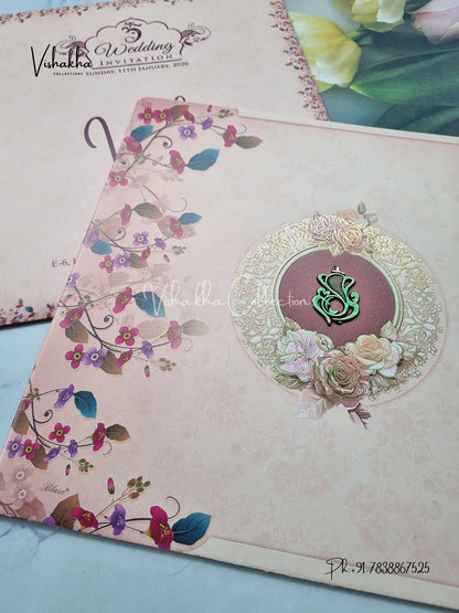 Flower Hindu Muslim Christian Sikh Peach Pink Colored invitation Cards NA-1125-20