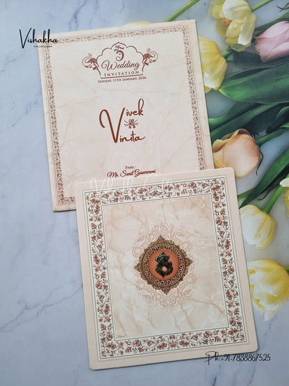 Flower Hindu Muslim Christian Sikh Light Brown Colored invitation Cards NA-1125-21
