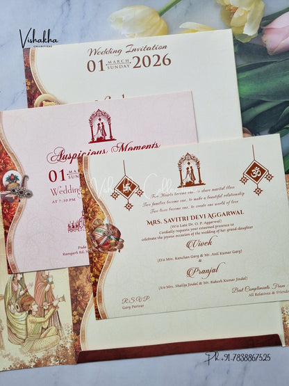 Barat Semi Box Hathi Ganesh Ji Double Door Hindu Yellow And Brown Colored invitation Cards NA-1125-25