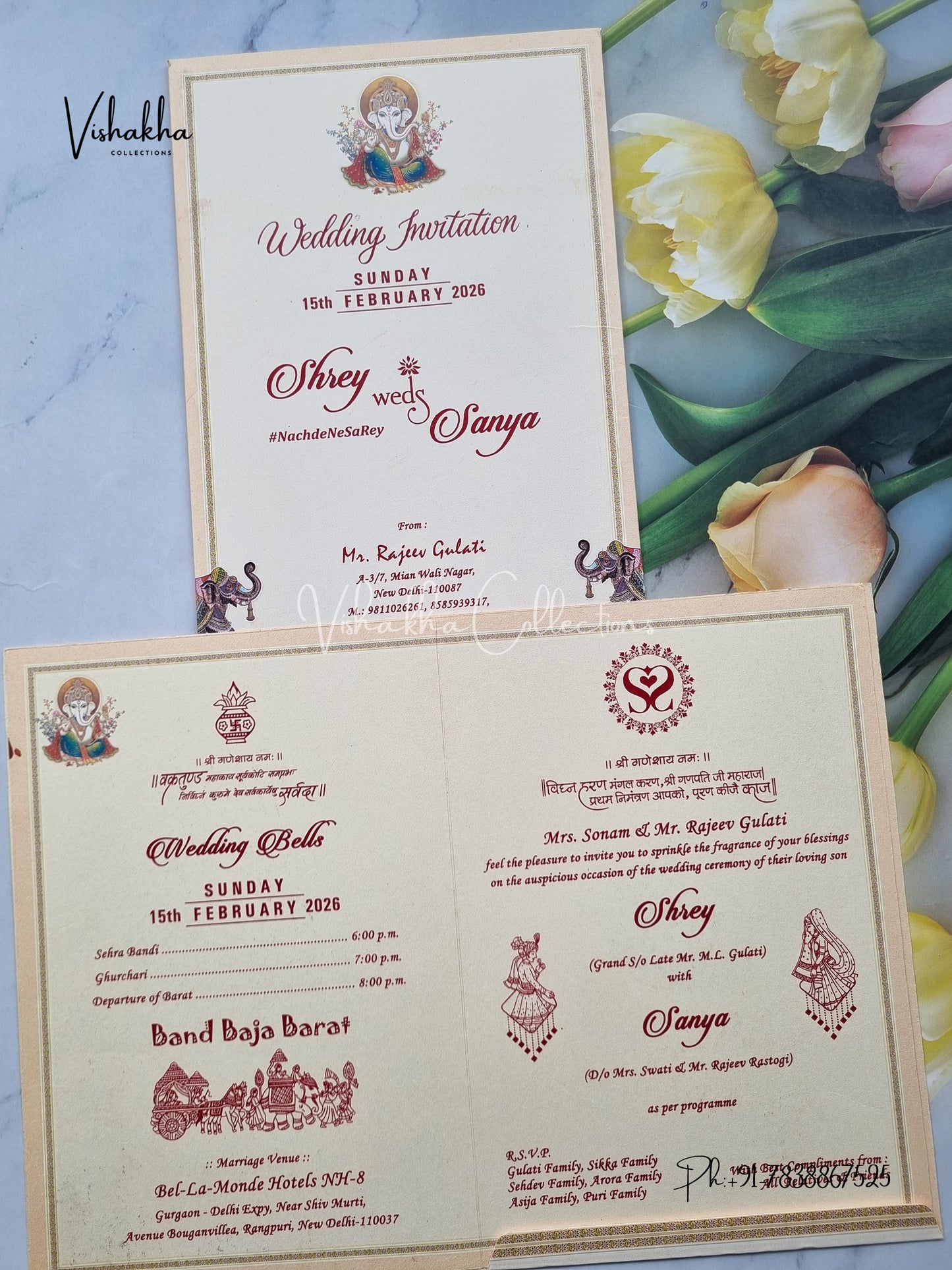 Barat Ganesh Ji Dulah Dulhan Hindu Light Orange Colored invitation Cards NA-1125-26