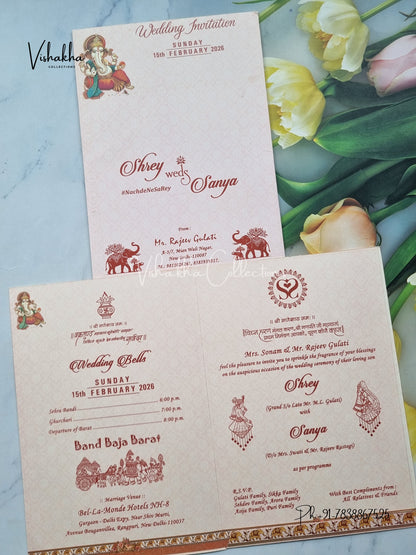 Ganesh Ji Dulah Dulhan Hindu Pink Colored invitation Cards NA-1125-27