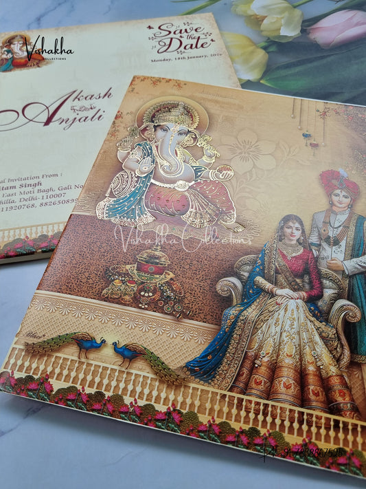 Semi Box Ganesh Ji Dulah Dulhan Hindu Yellow Colored invitation Cards NA-1125-28