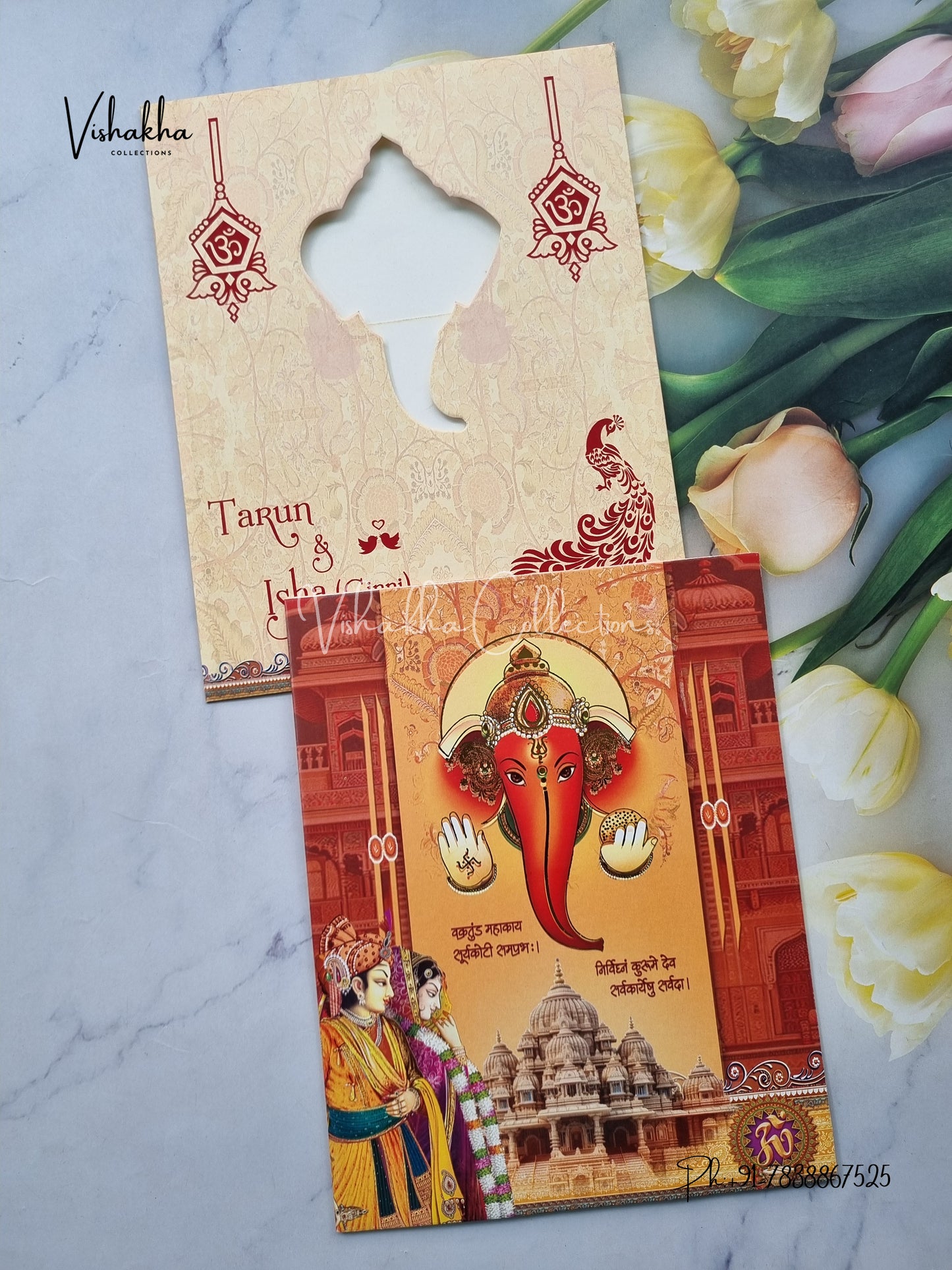 Ganesh Ji Dulah Dulhan Hindu Orange Colored invitation Cards NA-1125-3