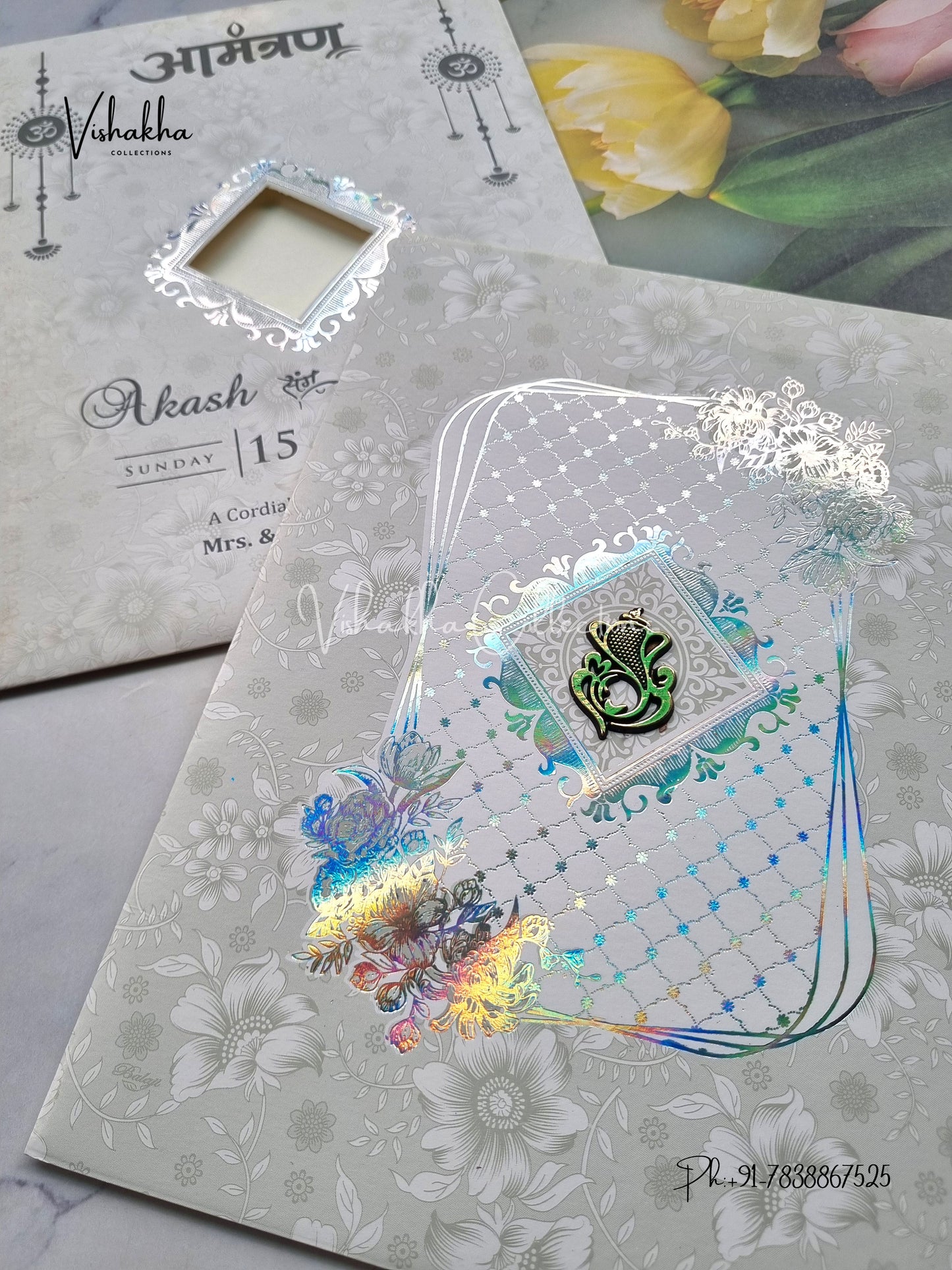 Flower Hindu Muslim Christian Sikh White Colored invitation Cards NA-1125-301