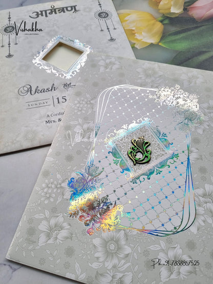 Flower Hindu Muslim Christian Sikh White Colored invitation Cards NA-1125-301